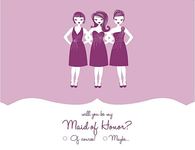 Front View - Hyacinth (iridescent Taffeta) & Persian Plum Will You Be My Maid of Honor Card - Girls Checkbox