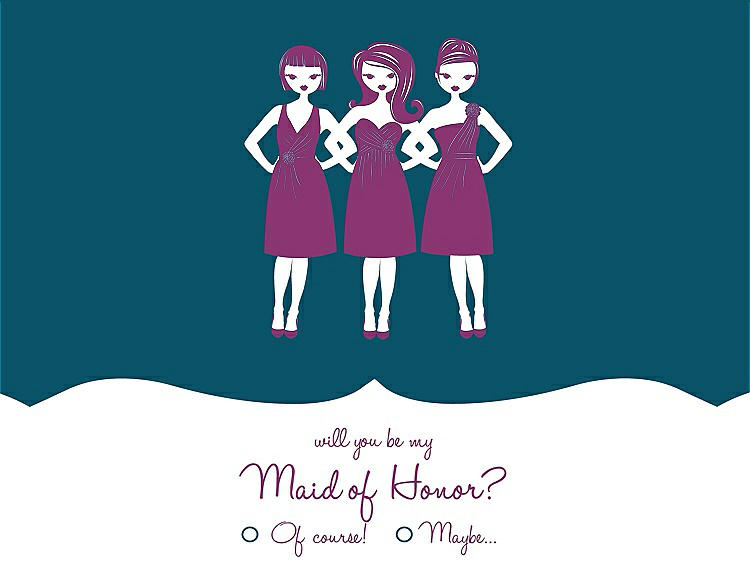 Front View - Peacock Teal & Persian Plum Will You Be My Maid of Honor Card - Girls Checkbox