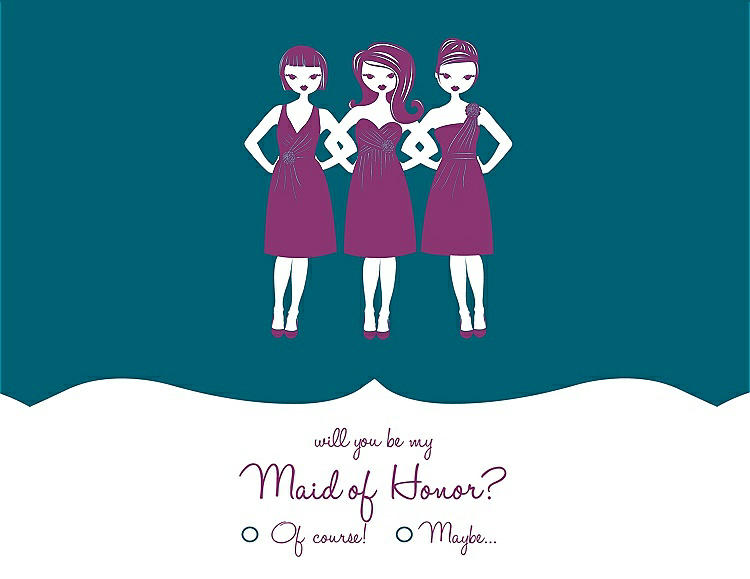 Front View - Caspian & Persian Plum Will You Be My Maid of Honor Card - Girls Checkbox