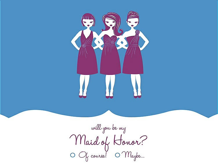 Front View - Cornflower & Persian Plum Will You Be My Maid of Honor Card - Girls Checkbox
