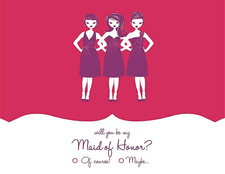 Front View - Pantone Honeysuckle & Persian Plum Will You Be My Maid of Honor Card - Girls Checkbox