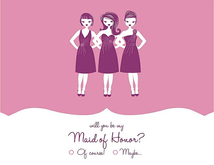 Front View - Cotton Candy & Persian Plum Will You Be My Maid of Honor Card - Girls Checkbox