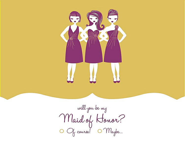 Front View - Daffodil & Persian Plum Will You Be My Maid of Honor Card - Girls Checkbox