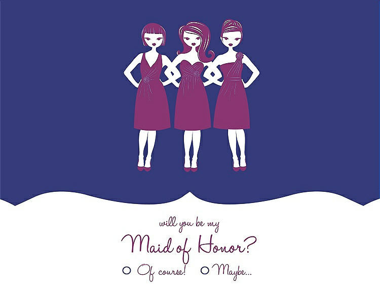 Front View - Electric Blue & Persian Plum Will You Be My Maid of Honor Card - Girls Checkbox