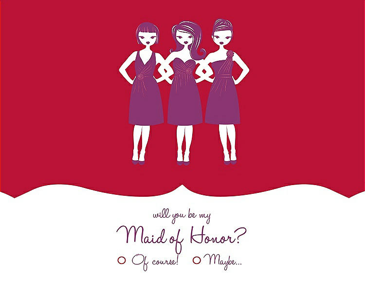 Front View - Flame & Persian Plum Will You Be My Maid of Honor Card - Girls Checkbox