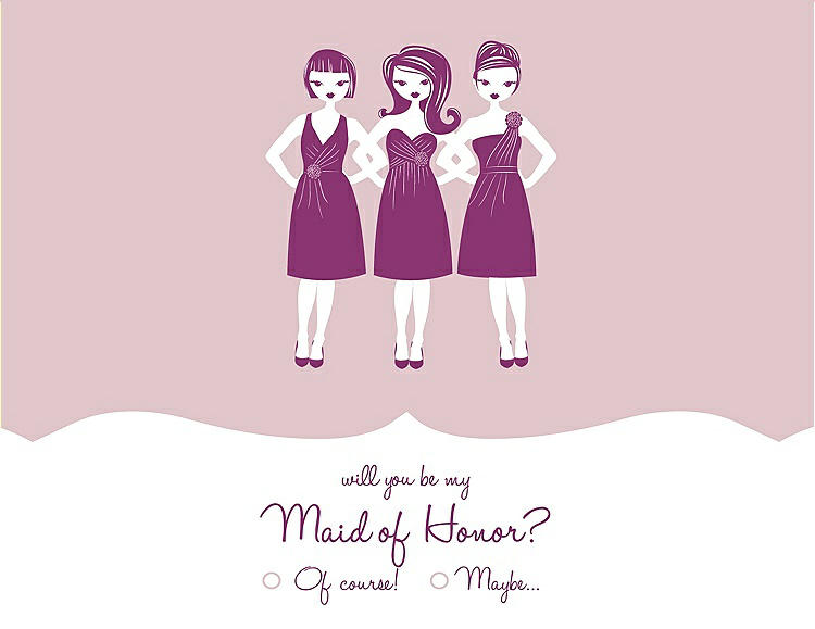 Front View - Ice Pink & Persian Plum Will You Be My Maid of Honor Card - Girls Checkbox