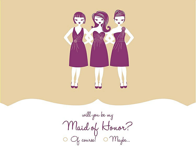 Front View - Ice Yellow & Persian Plum Will You Be My Maid of Honor Card - Girls Checkbox