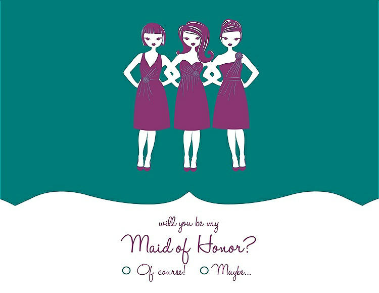 Front View - Jade & Persian Plum Will You Be My Maid of Honor Card - Girls Checkbox