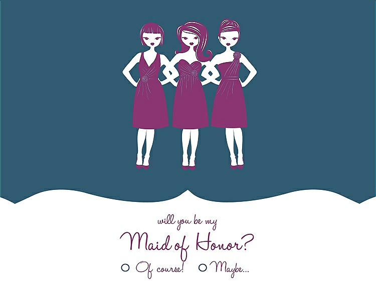 Front View - Marine & Persian Plum Will You Be My Maid of Honor Card - Girls Checkbox