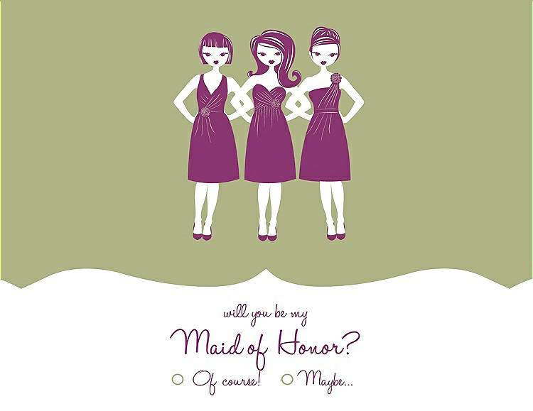 Front View - Mint & Persian Plum Will You Be My Maid of Honor Card - Girls Checkbox