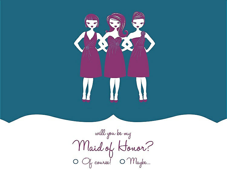 Front View - Mosaic & Persian Plum Will You Be My Maid of Honor Card - Girls Checkbox