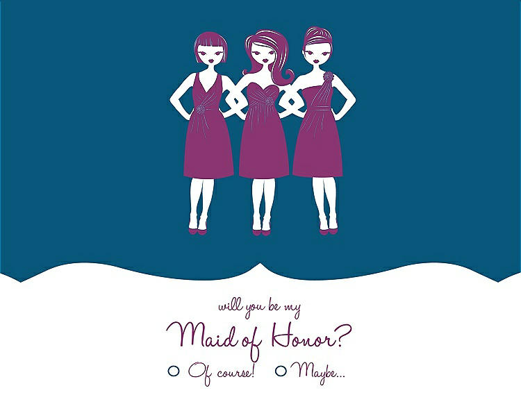 Front View - Ocean Blue & Persian Plum Will You Be My Maid of Honor Card - Girls Checkbox