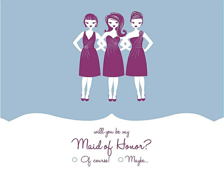 Front View - Pale Blue & Persian Plum Will You Be My Maid of Honor Card - Girls Checkbox