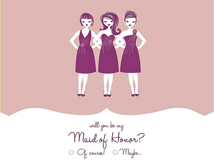 Front View - Petal Pink & Persian Plum Will You Be My Maid of Honor Card - Girls Checkbox