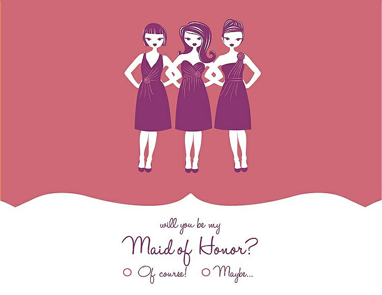 Front View - Papaya & Persian Plum Will You Be My Maid of Honor Card - Girls Checkbox