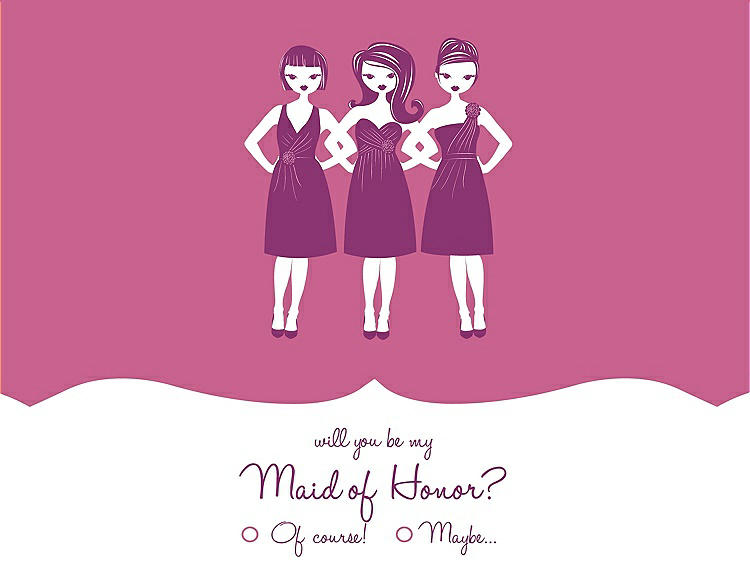 Front View - Pretty In Pink & Persian Plum Will You Be My Maid of Honor Card - Girls Checkbox