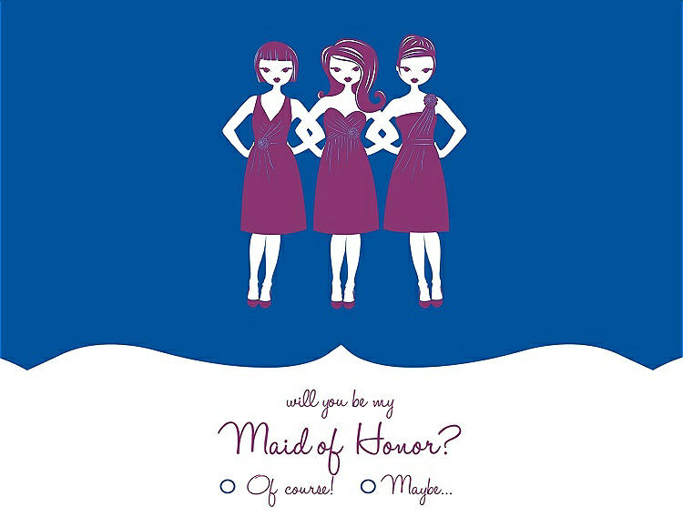 Front View - Royal Blue & Persian Plum Will You Be My Maid of Honor Card - Girls Checkbox