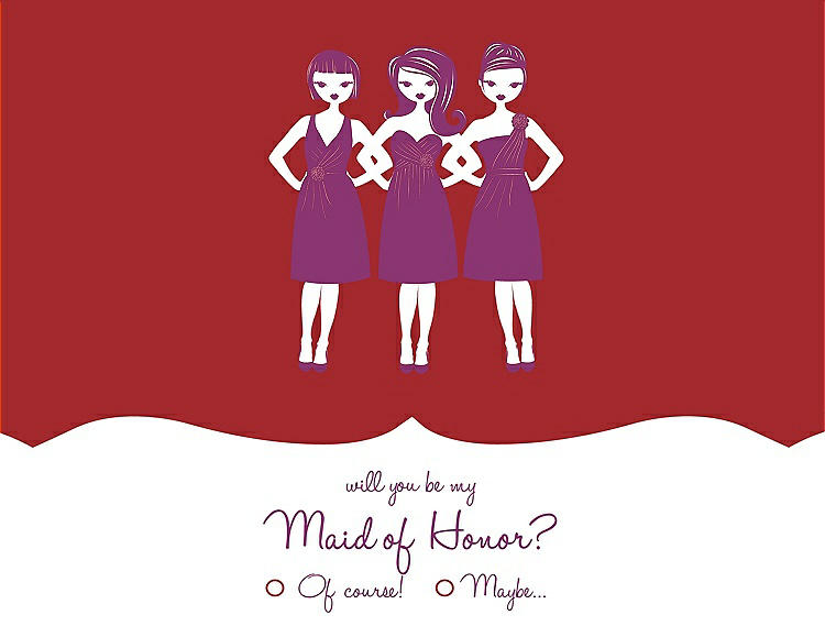 Front View - Ribbon Red & Persian Plum Will You Be My Maid of Honor Card - Girls Checkbox