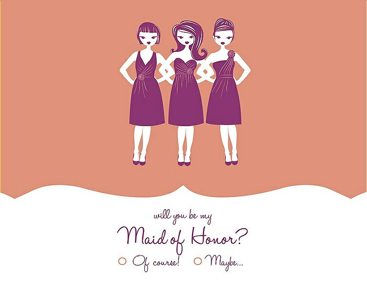 Front View - Tangerine & Persian Plum Will You Be My Maid of Honor Card - Girls Checkbox