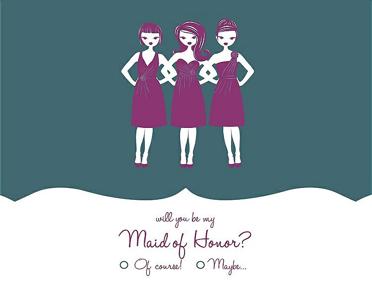 Front View - Teal & Persian Plum Will You Be My Maid of Honor Card - Girls Checkbox