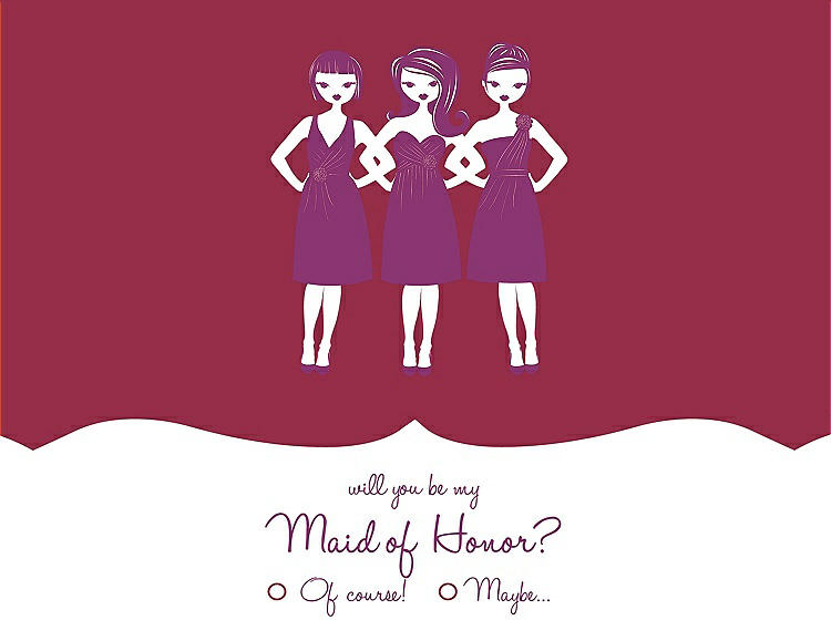 Front View - Valentine & Persian Plum Will You Be My Maid of Honor Card - Girls Checkbox