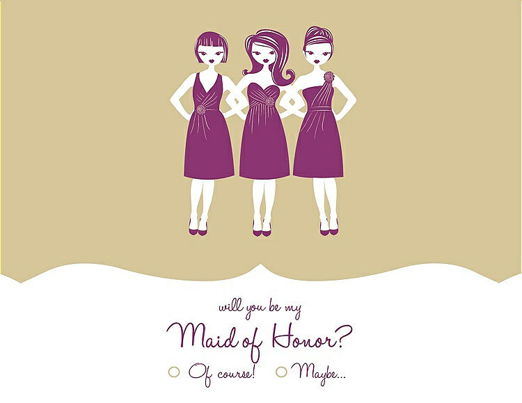 Front View - Venetian Gold & Persian Plum Will You Be My Maid of Honor Card - Girls Checkbox