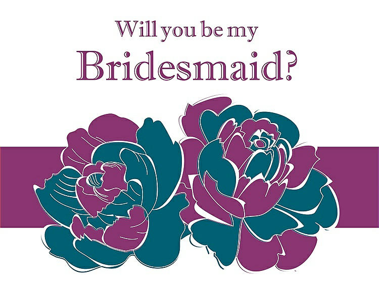 Front View - Caspian & Persian Plum Will You Be My Bridesmaid Card - 2 Color Flowers