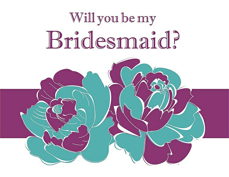 Front View - Capri & Persian Plum Will You Be My Bridesmaid Card - 2 Color Flowers