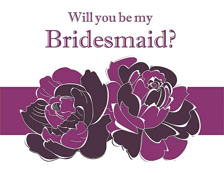 Front View - Eggplant & Persian Plum Will You Be My Bridesmaid Card - 2 Color Flowers