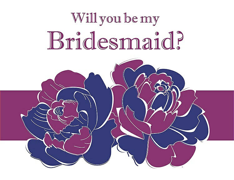 Front View - Electric Blue & Persian Plum Will You Be My Bridesmaid Card - 2 Color Flowers