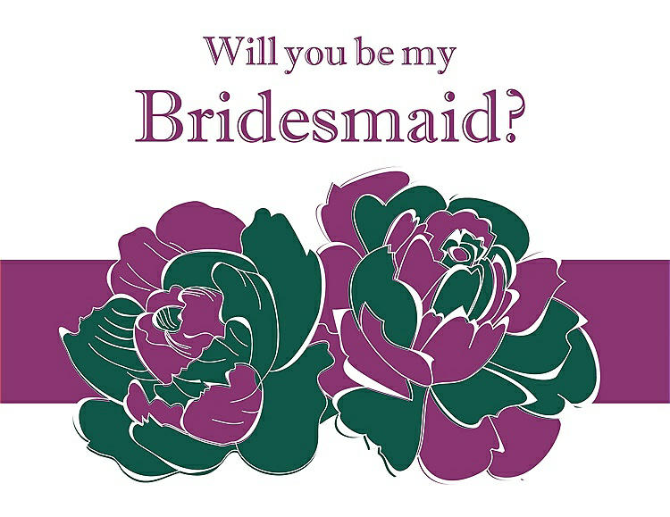 Front View - Hunter Green & Persian Plum Will You Be My Bridesmaid Card - 2 Color Flowers