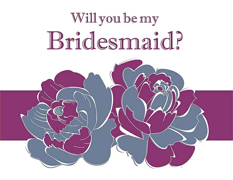 Front View - Larkspur Blue & Persian Plum Will You Be My Bridesmaid Card - 2 Color Flowers