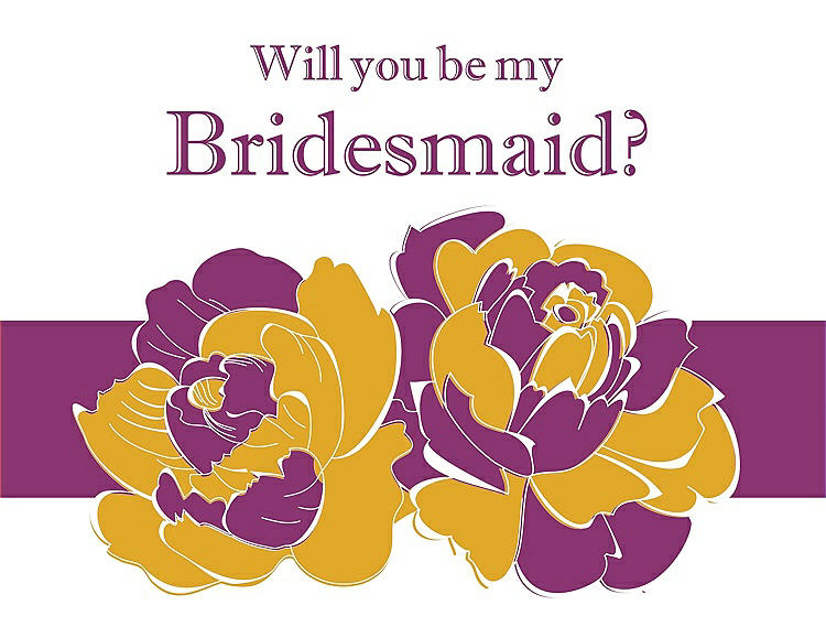 Front View - Mango & Persian Plum Will You Be My Bridesmaid Card - 2 Color Flowers