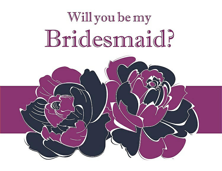 Front View - Midnight Navy & Persian Plum Will You Be My Bridesmaid Card - 2 Color Flowers