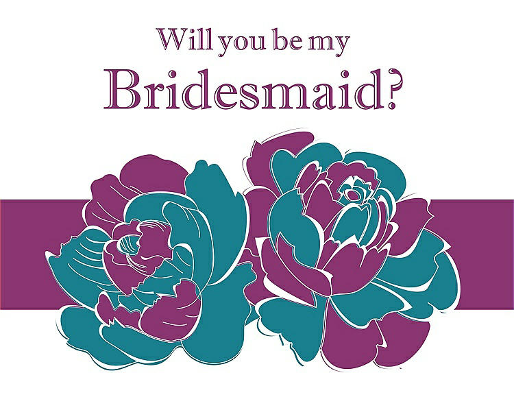 Front View - Niagara & Persian Plum Will You Be My Bridesmaid Card - 2 Color Flowers