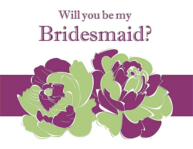 Front View - Pistachio & Persian Plum Will You Be My Bridesmaid Card - 2 Color Flowers