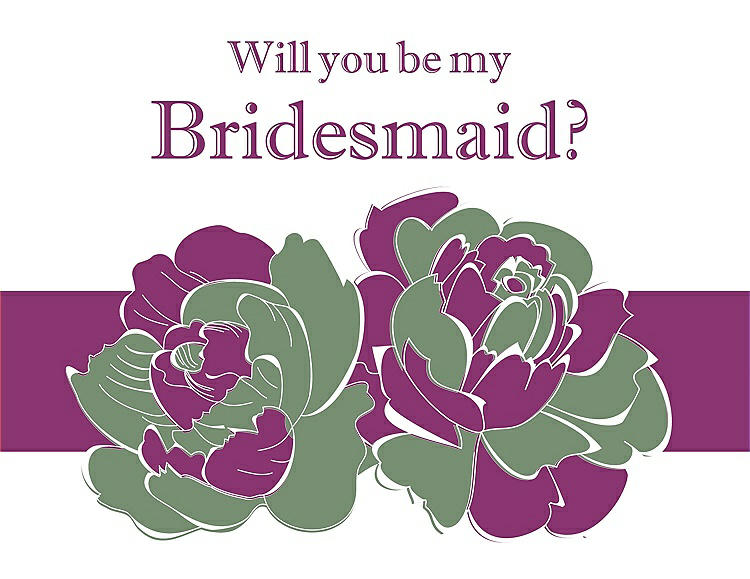 Front View - Sage & Persian Plum Will You Be My Bridesmaid Card - 2 Color Flowers