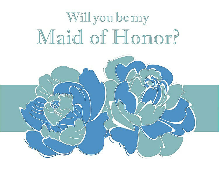 Front View - Cornflower & Seaside Will You Be My Maid of Honor Card - 2 Color Flowers