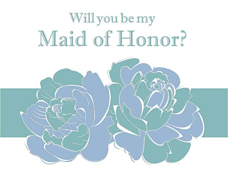 Front View - Ice Blue & Seaside Will You Be My Maid of Honor Card - 2 Color Flowers