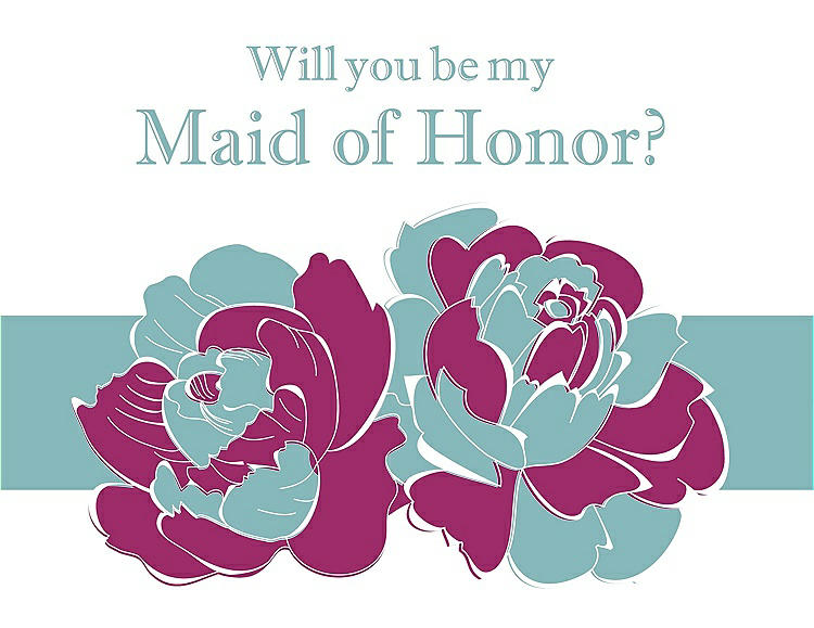 Front View - Merlot & Seaside Will You Be My Maid of Honor Card - 2 Color Flowers