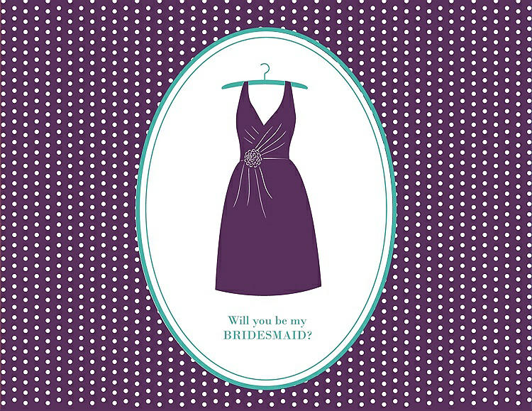 Front View - African Violet & Pantone Turquoise Will You Be My Bridesmaid Card - Dress