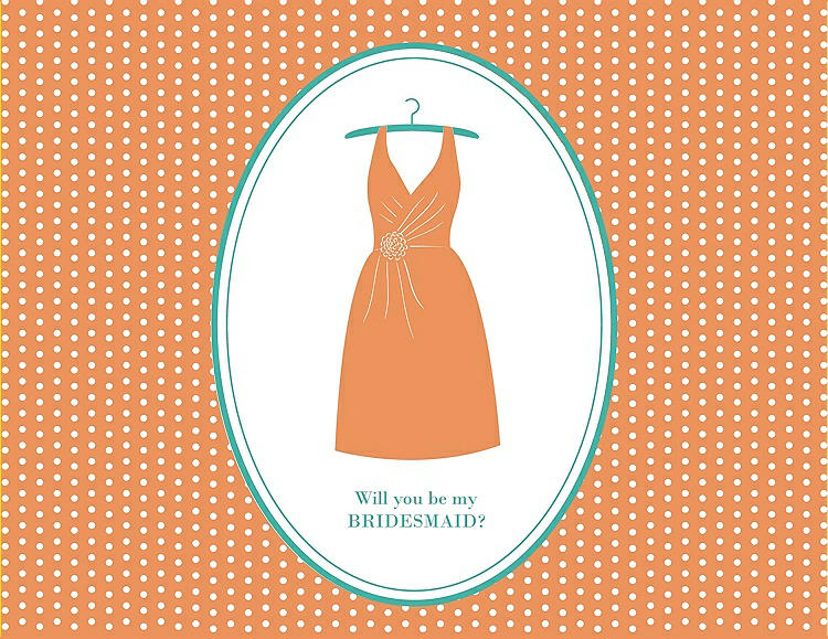 Front View - Clementine & Pantone Turquoise Will You Be My Bridesmaid Card - Dress