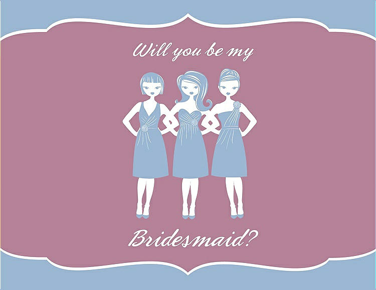 Front View - Ice Blue & Rosebud Will You Be My Bridesmaid Card - Girls