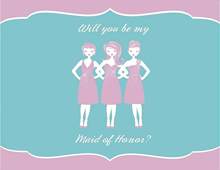Front View - Hyacinth (iridescent Taffeta) & Spa Will You Be My Maid of Honor Card - Girls