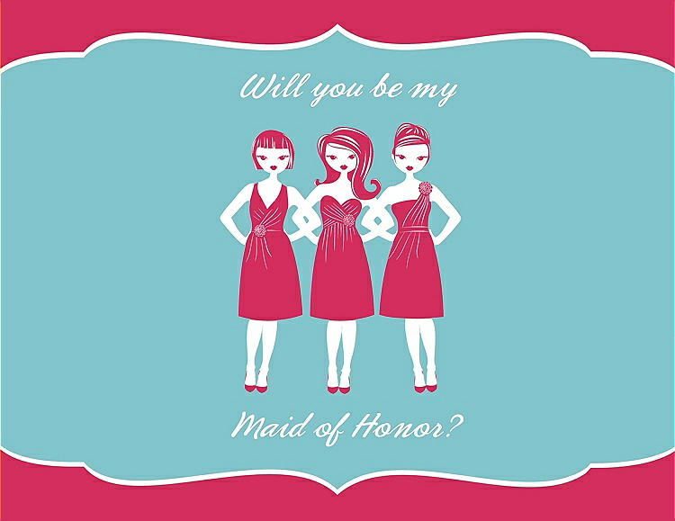 Front View - Pantone Honeysuckle & Spa Will You Be My Maid of Honor Card - Girls