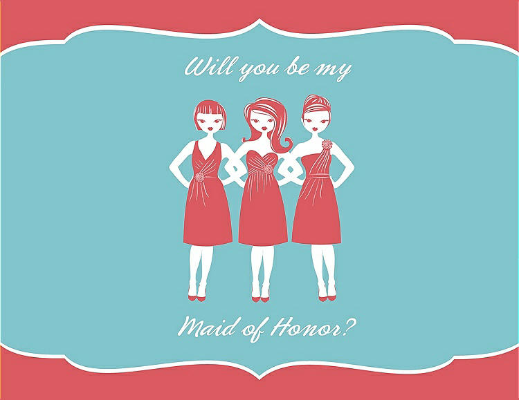 Front View - Perfect Coral & Spa Will You Be My Maid of Honor Card - Girls
