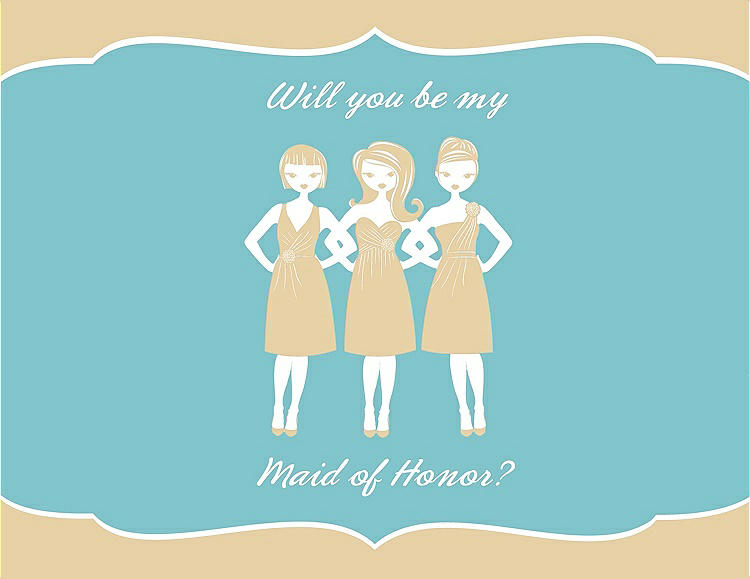Front View - Ice Yellow & Spa Will You Be My Maid of Honor Card - Girls