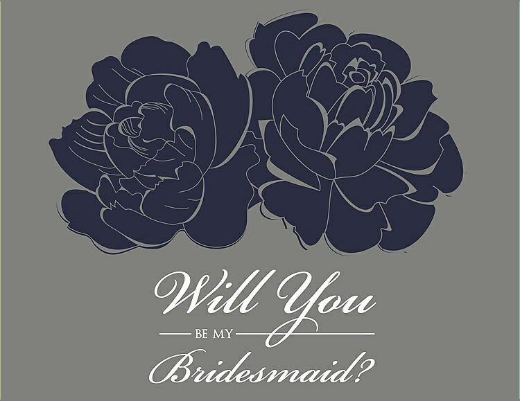 Front View - Navy Blue & Charcoal Gray Will You Be My Bridesmaid Card - Flowers