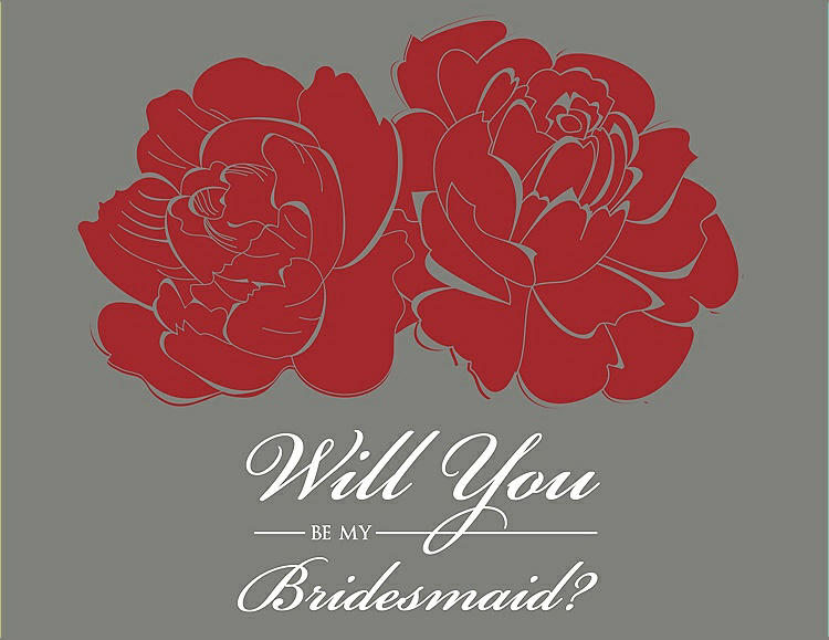 Front View - Ribbon Red & Charcoal Gray Will You Be My Bridesmaid Card - Flowers
