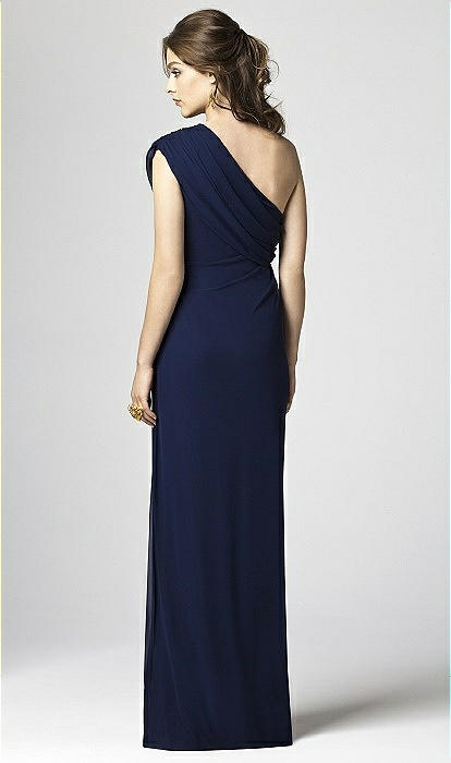 blue dress for baby girl Davids Bridal Navy Chiffon V-Neck Full Length Formal Gown – Arabella Bridal main image 0
